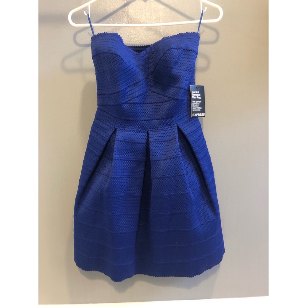 Blue bandage fit and flare express dress